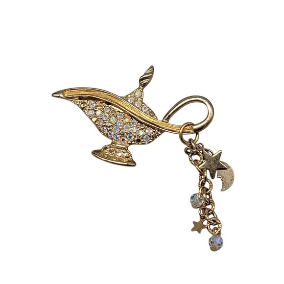 Kirks Folly Alladin Lamp Broock 18k Gold Plated Aurora Borealis Rhinestones - Picture 10 of 15